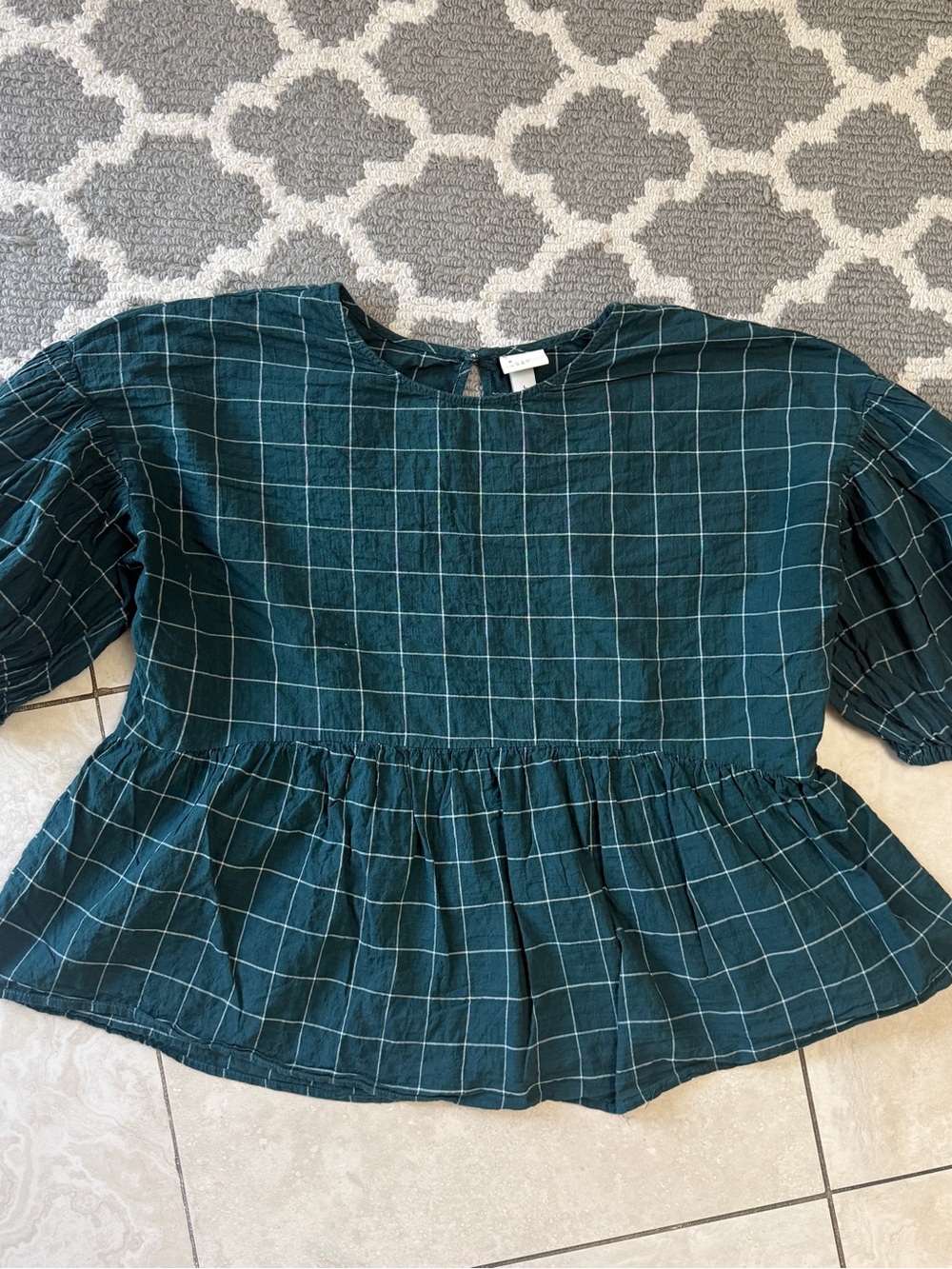a new day Teal Windowpane Plaid Top